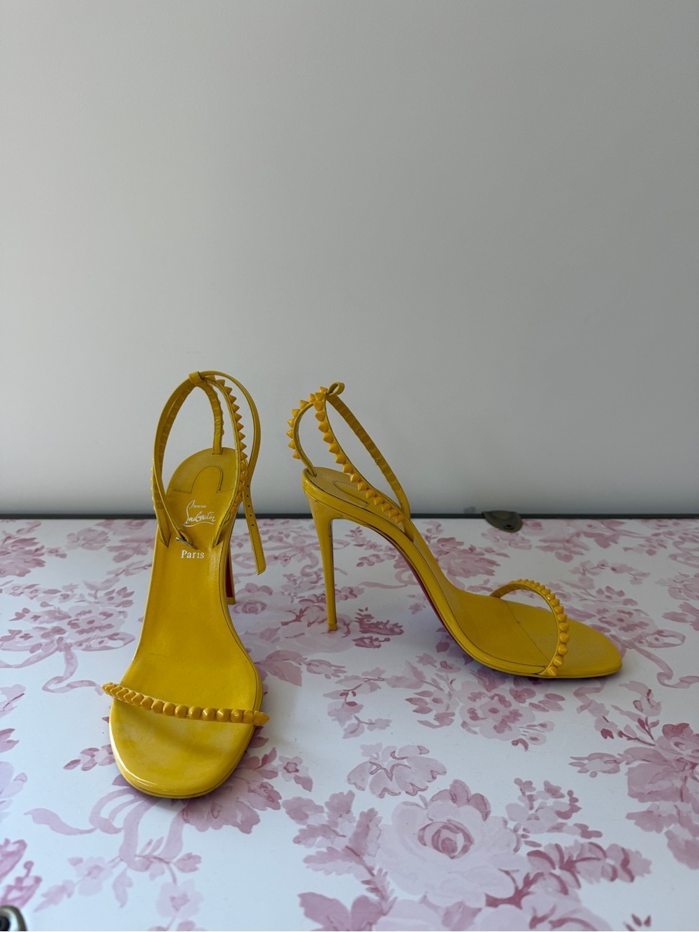 Christian Louboutin Yellow Studded High Heel Slingbacks